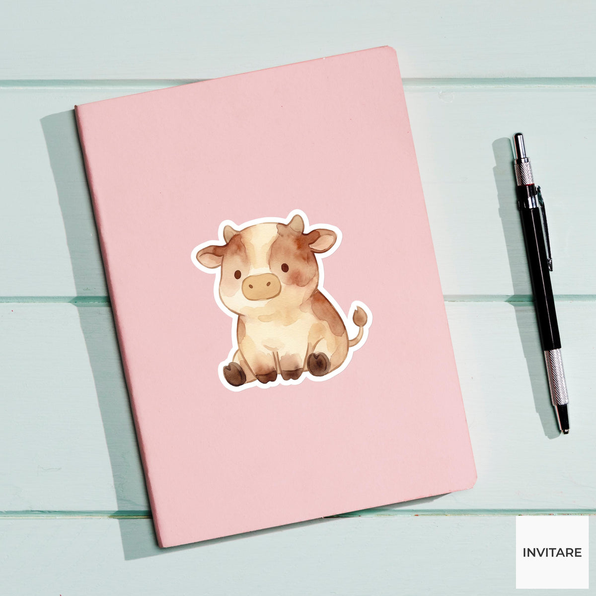 Whimsical Watercolor Cow Sticker Mellow Calf Farm Animal Decal for Journal Planner Laptop Stationery