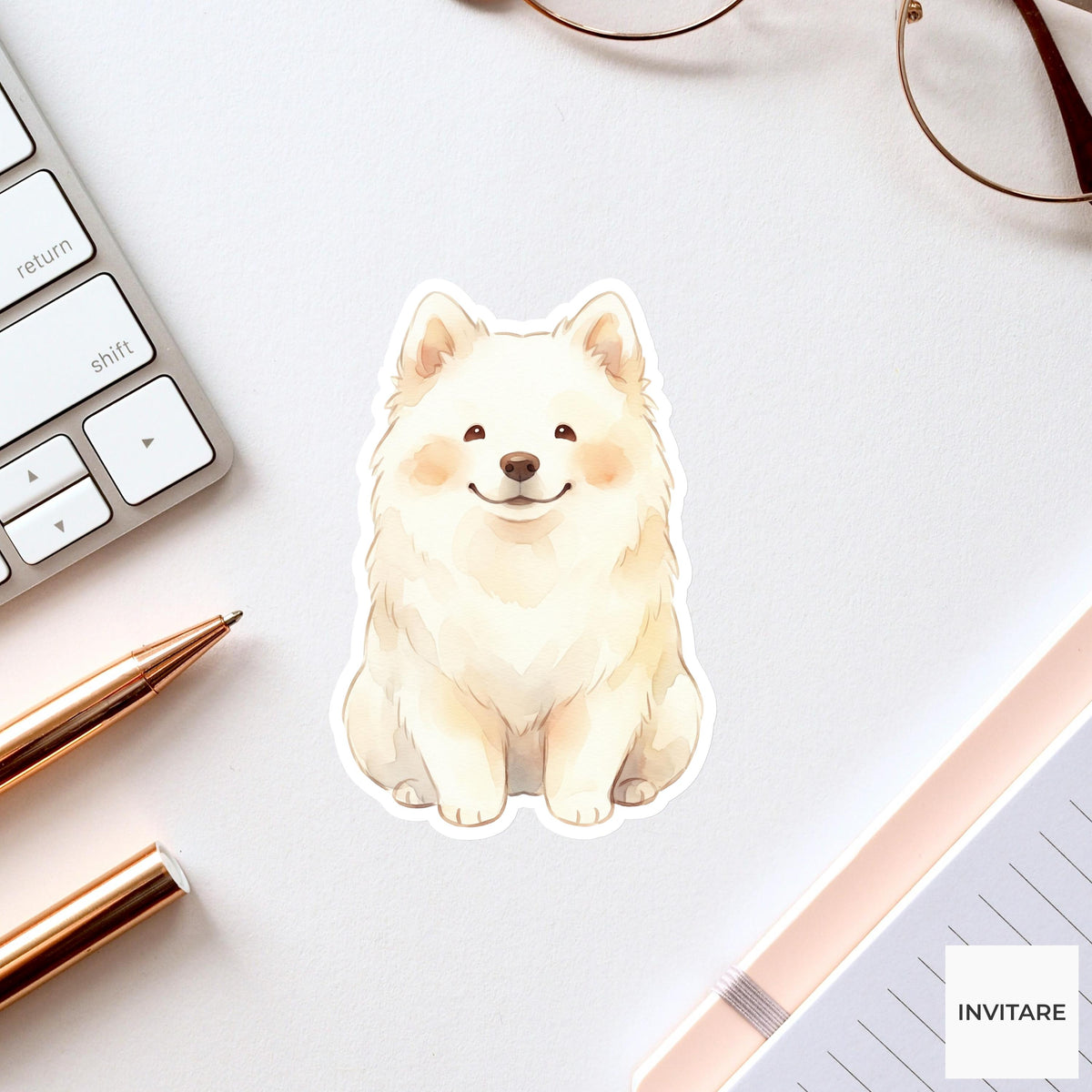 Whimsical Watercolor Samoyed Sticker Mellow Smiley Dog Decal for Journal Planner Laptop Gift
