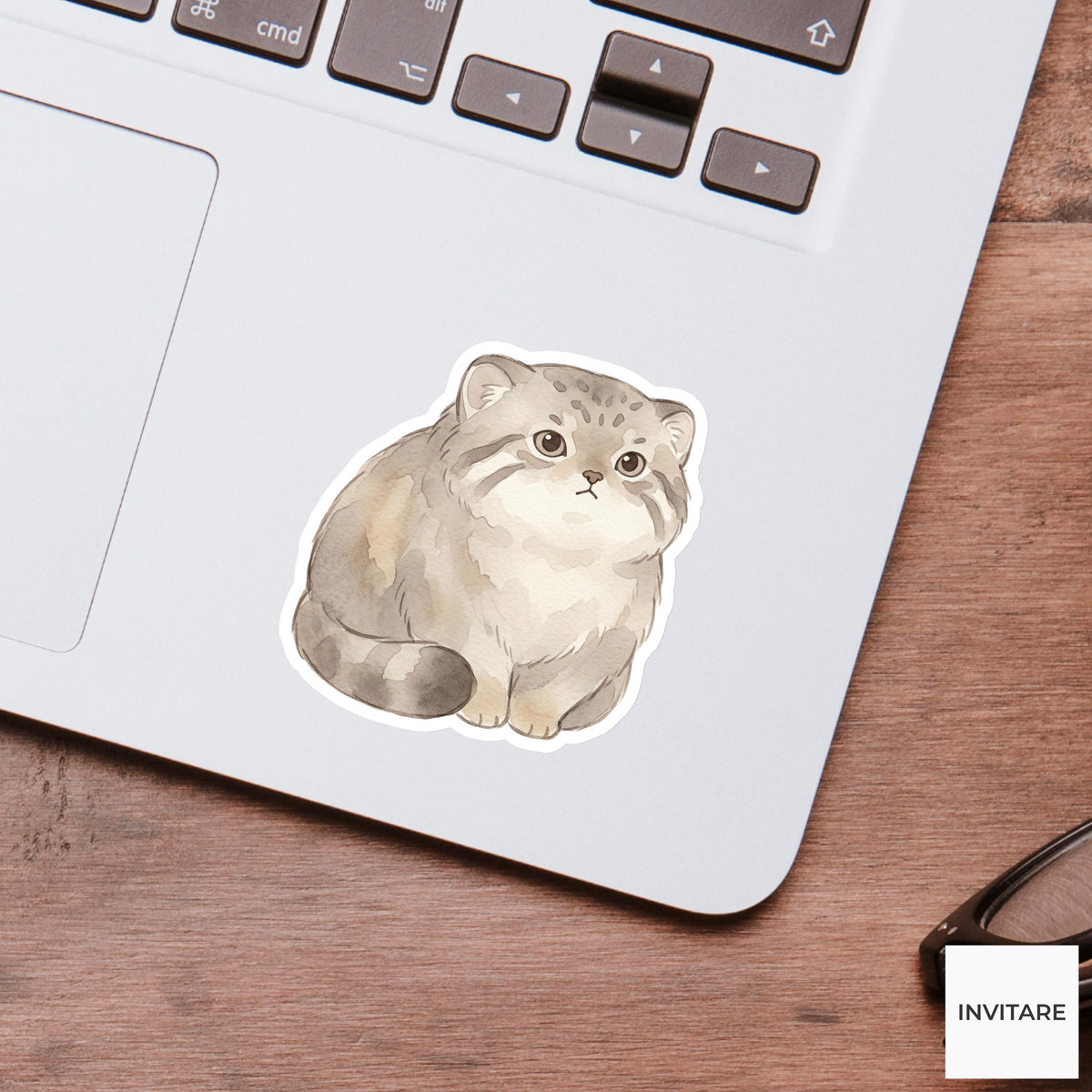 Whimsical Watercolor Pallas's Cat Sticker Mellow Grumpy Manul Decal for Journal Planner Gift