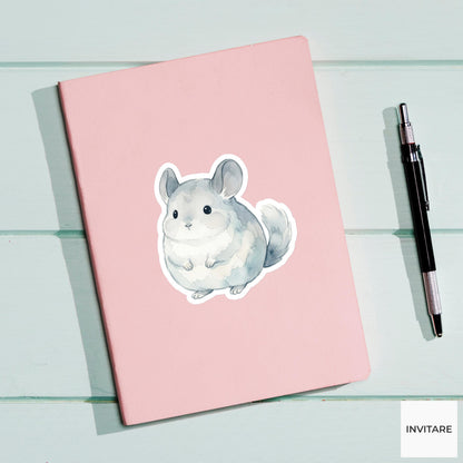 Adorable Watercolor Chinchilla Sticker Mellow Blue Gray Animal Decal for Journal Planner Laptop Gift