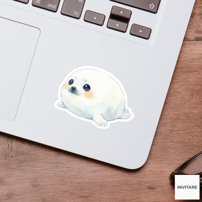 Adorable Watercolor Harp Seal Sticker Mellow Snowy Marine Decal for Journal Planner Gift