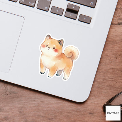 Traditional Watercolor Shiba Inu Sticker Fawn Japanese Dog Decal for Journal Planner Stationery