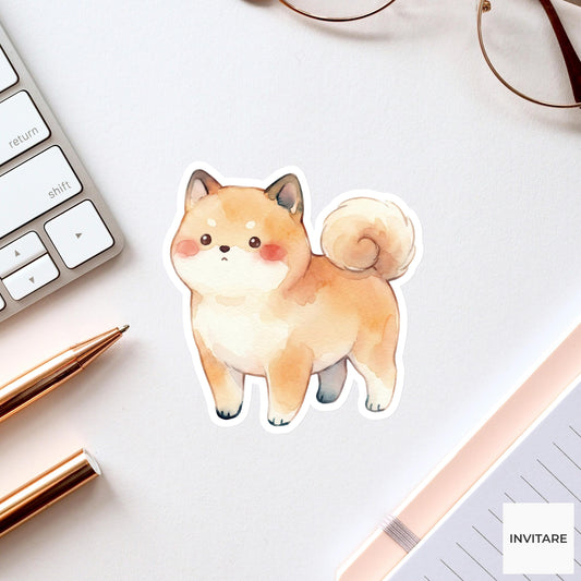 Traditional Watercolor Shiba Inu Sticker Fawn Japanese Dog Decal for Journal Planner Stationery