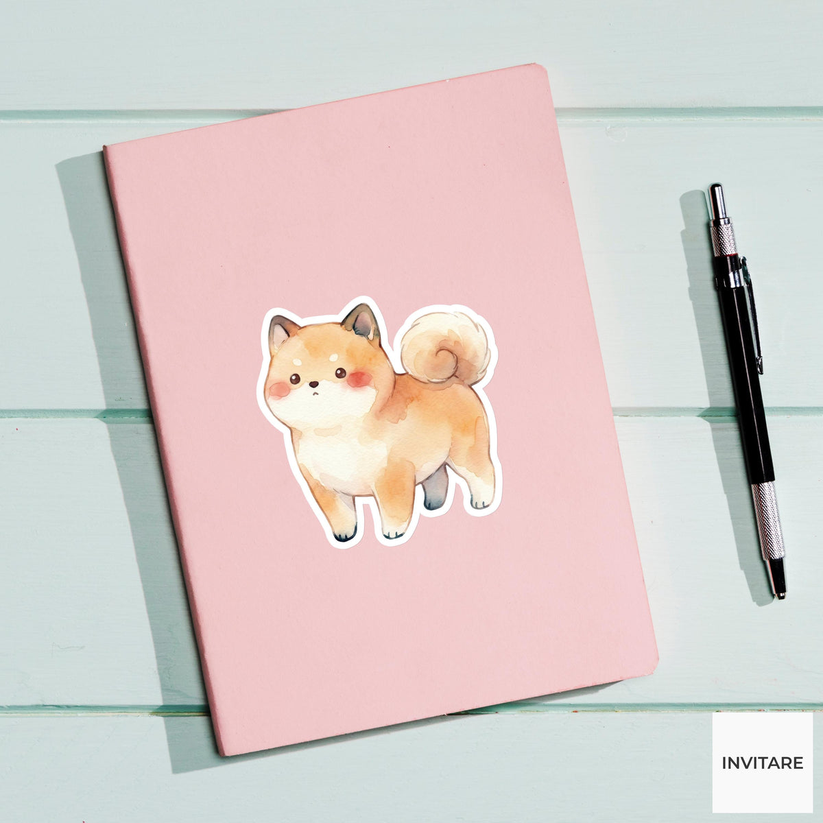 Traditional Watercolor Shiba Inu Sticker Fawn Japanese Dog Decal for Journal Planner Stationery