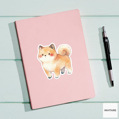 Traditional Watercolor Shiba Inu Sticker Fawn Japanese Dog Decal for Journal Planner Stationery