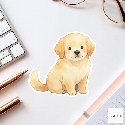 Radiant Watercolor Golden Retriever Puppy Sticker Sunlight Toned Dog Decal for Planner Journal Gift