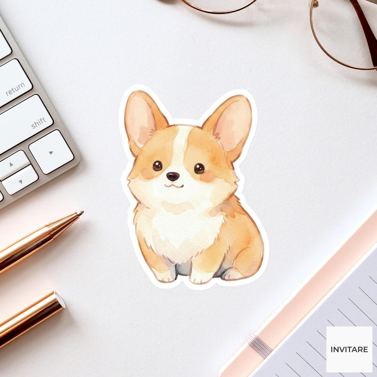 Corgi Sticker Watercolor Mellow Ginger Puppy Decal for Journal Planner Stationery Gift