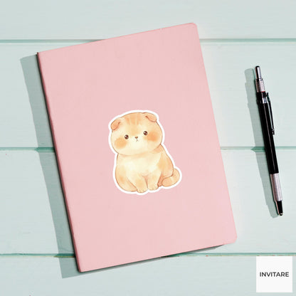 Scottish Fold Sticker Watercolor Ginger Tabby Cat Decal for Journal Planner Stationery Gift