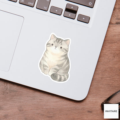 Silver Tabby Sticker Watercolor American Shorthair Cat Decal for Journal Planner Gift