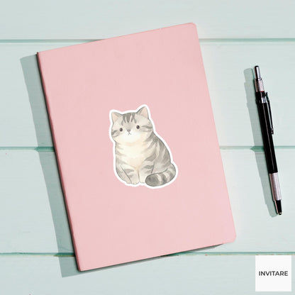 Silver Tabby Sticker Watercolor American Shorthair Cat Decal for Journal Planner Gift