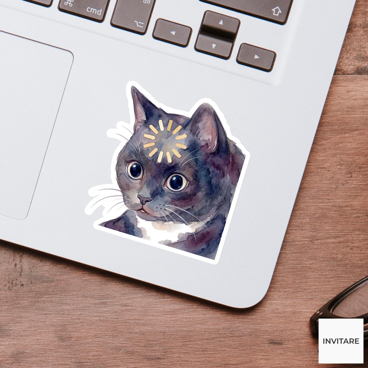 Black Cat Sticker Watercolor Thinking Meme Buffering Decal for Laptop Journal Planner Gift