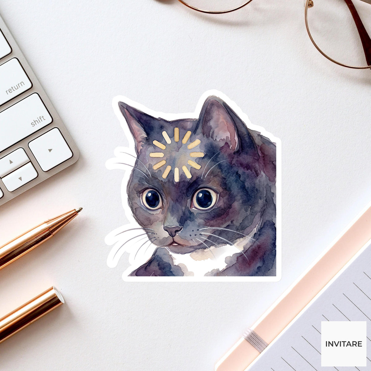Black Cat Sticker Watercolor Thinking Meme Buffering Decal for Laptop Journal Planner Gift