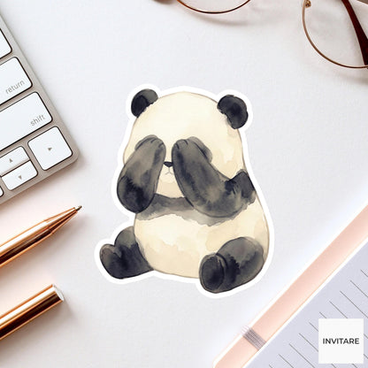 Panda Sticker Watercolor Shy Peek-a-boo Bear Decal for Journal Planner Stationery Gift Art