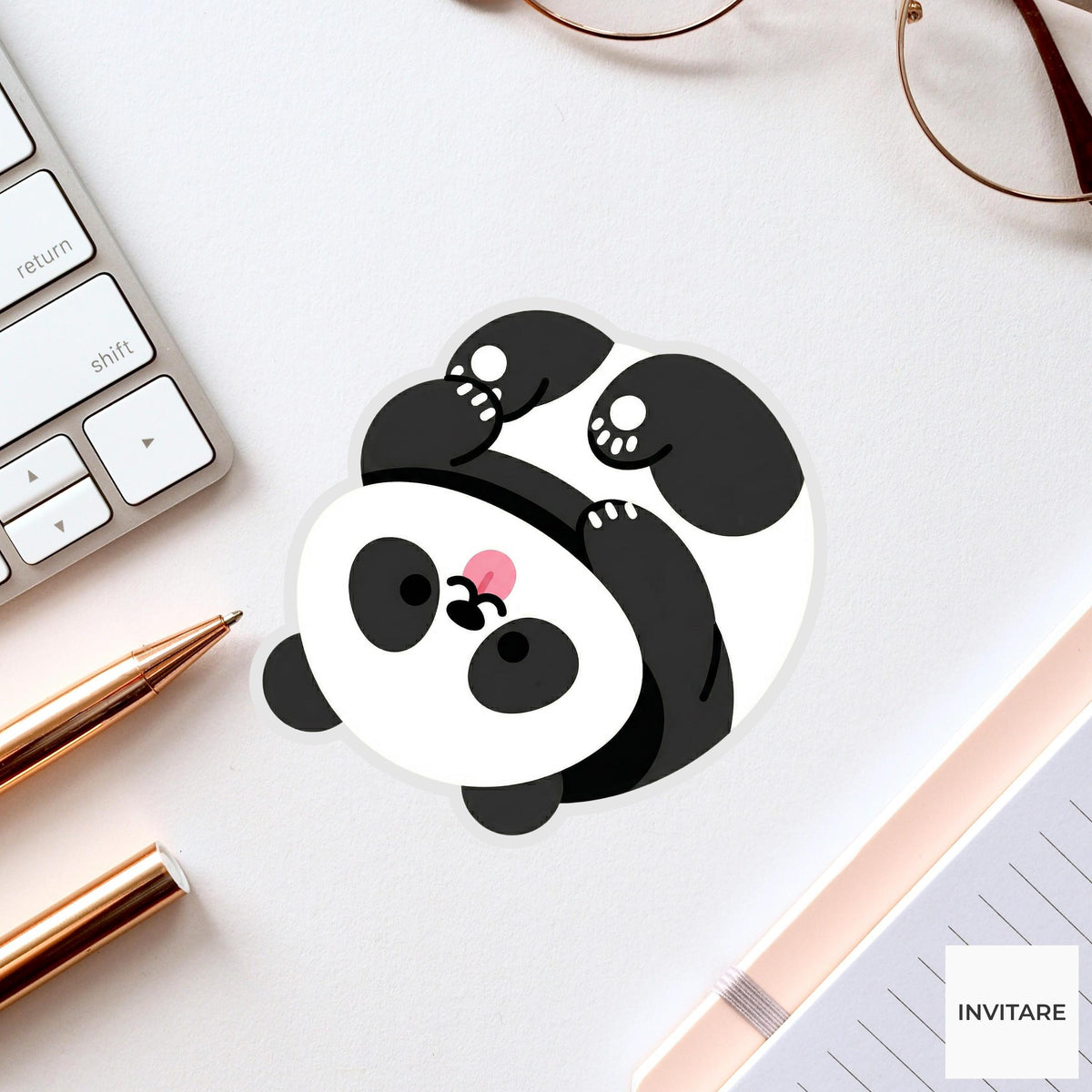 Panda Sticker Vector Bold Blep Rolling Animal Decal for Laptop Journal Planner Gift Stationery