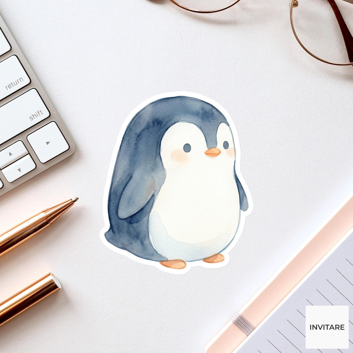 Adorable Watercolour Penguin Sticker Chubby Animal Decal Planner Journal Laptop Gift For Family