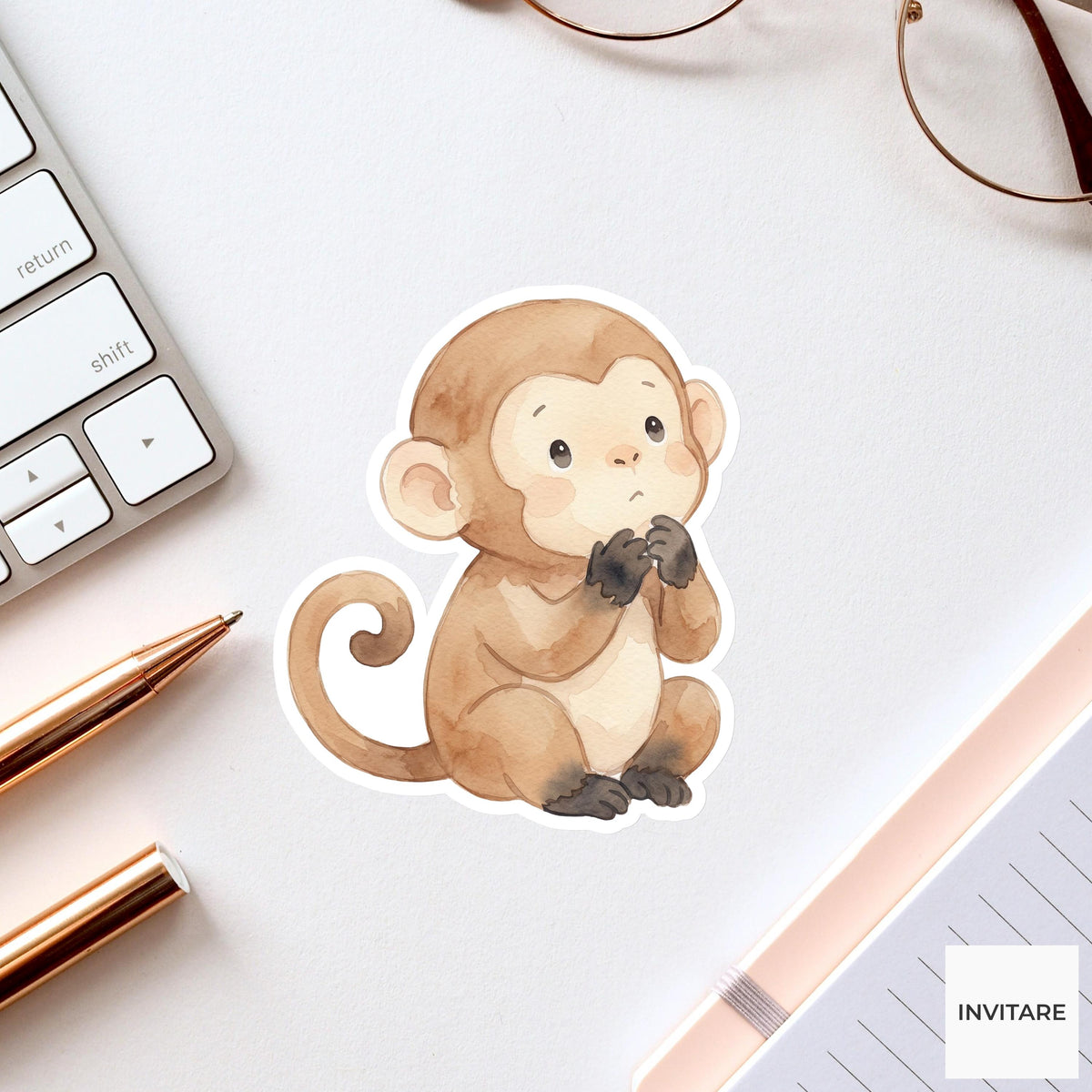 Whimsical Watercolor Monkey Sticker Mellow Primate Decal for Journal Planner Laptop Stationery Gift