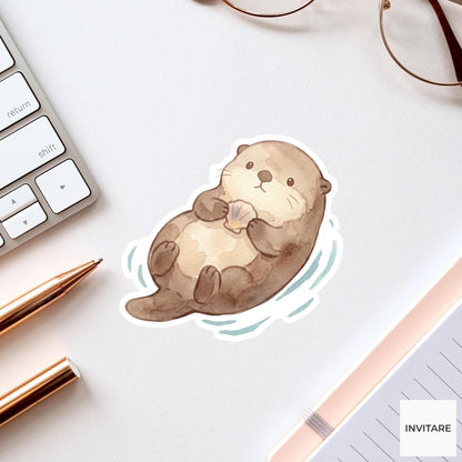 Whimsical Watercolor Sea Otter Sticker Floating Decal for Planner Journal Laptop Gift For Family