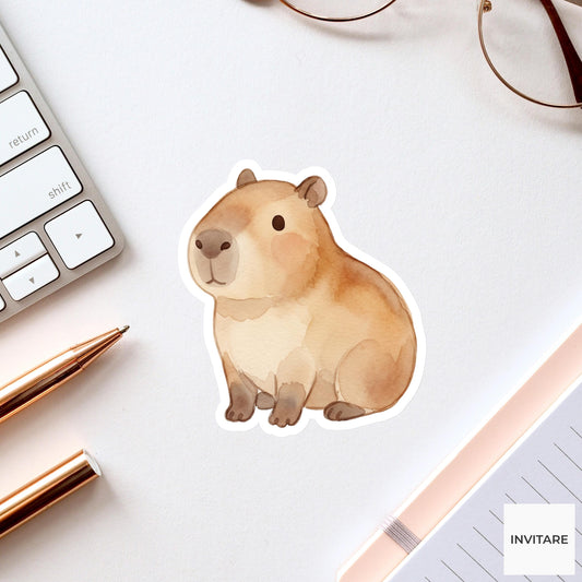 Adorable Watercolor Capybara Sticker Zen Animal Decal Journal Planner Laptop Stationery Gift for Family
