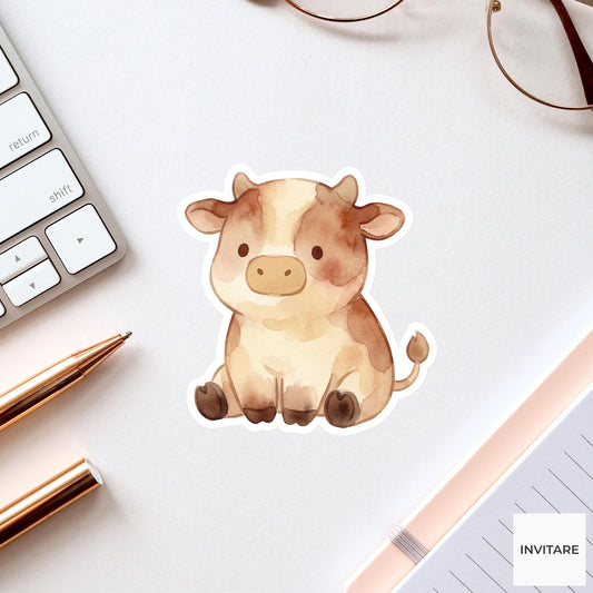 Whimsical Watercolor Cow Sticker Mellow Calf Farm Animal Decal for Journal Planner Laptop Stationery
