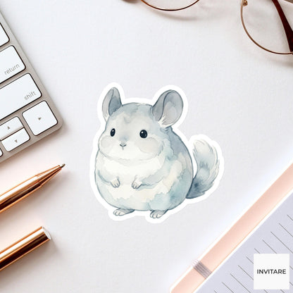 Adorable Watercolor Chinchilla Sticker Mellow Blue Gray Animal Decal for Journal Planner Laptop Gift