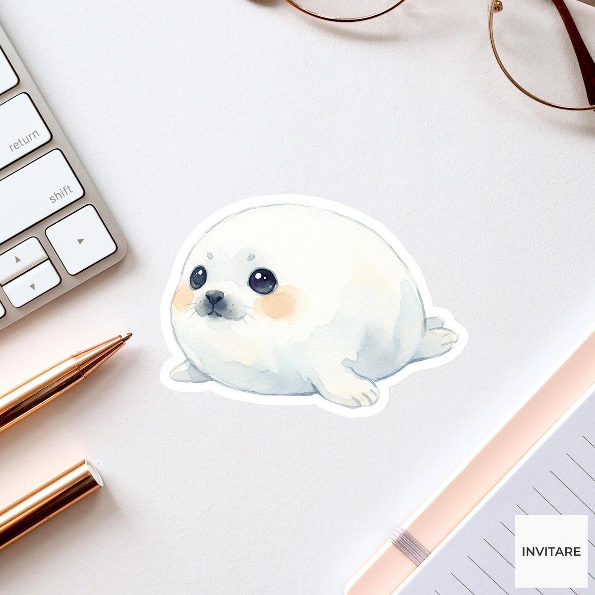 Adorable Watercolor Harp Seal Sticker Mellow Snowy Marine Decal for Journal Planner Gift