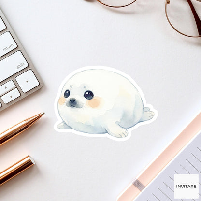 Adorable Watercolor Harp Seal Sticker Mellow Snowy Marine Decal for Journal Planner Gift
