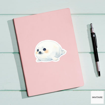 Adorable Watercolor Harp Seal Sticker Mellow Snowy Marine Decal for Journal Planner Gift