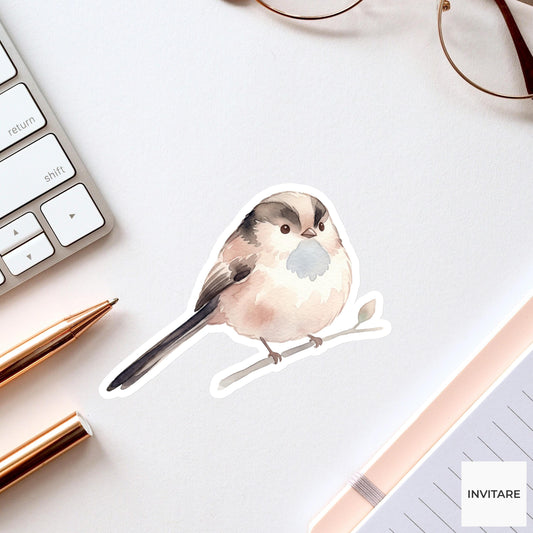 Whimsical Watercolor Long-tailed Tit Sticker Mellow Bird Decal for Journal Planner Laptop Gift