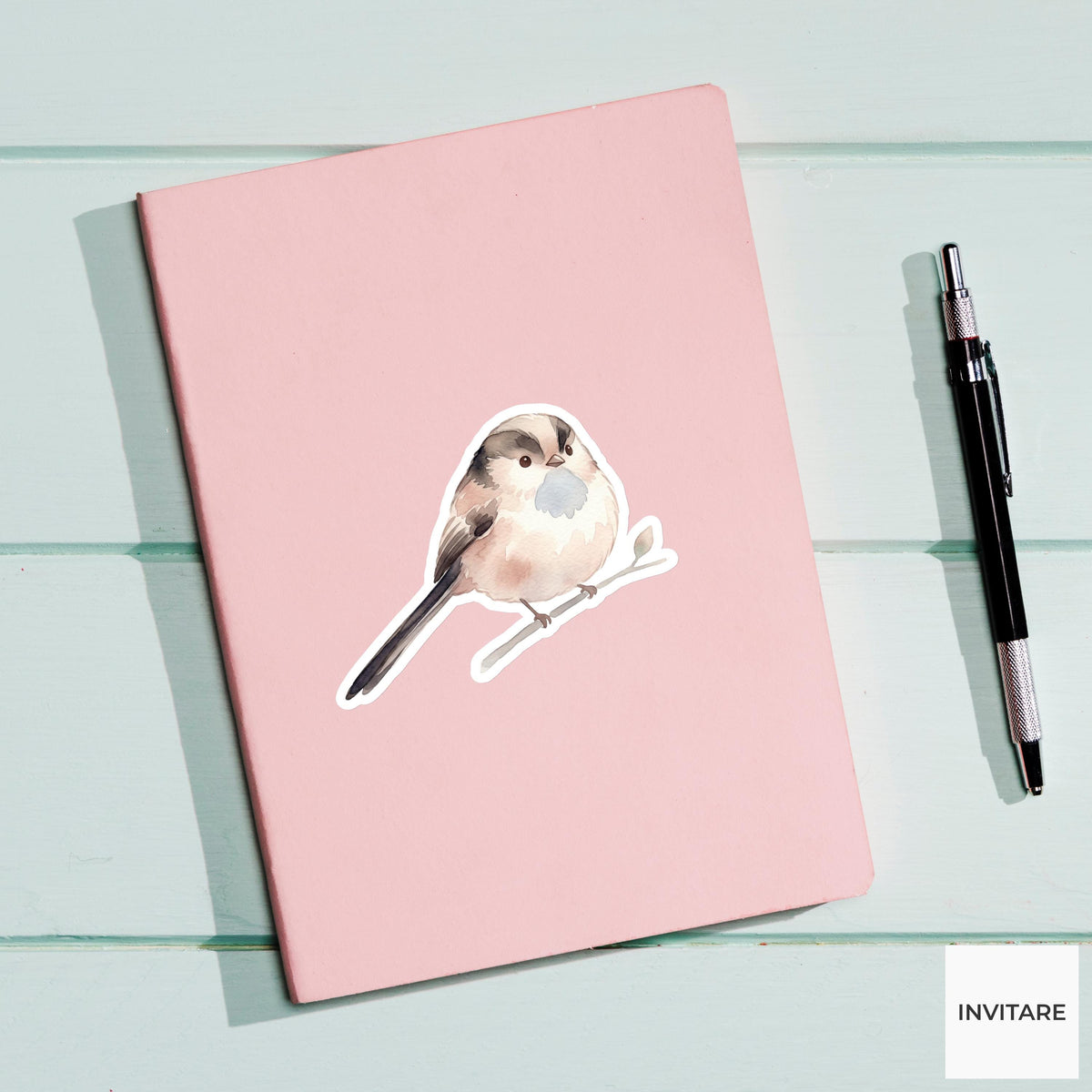 Whimsical Watercolor Long-tailed Tit Sticker Mellow Bird Decal for Journal Planner Laptop Gift