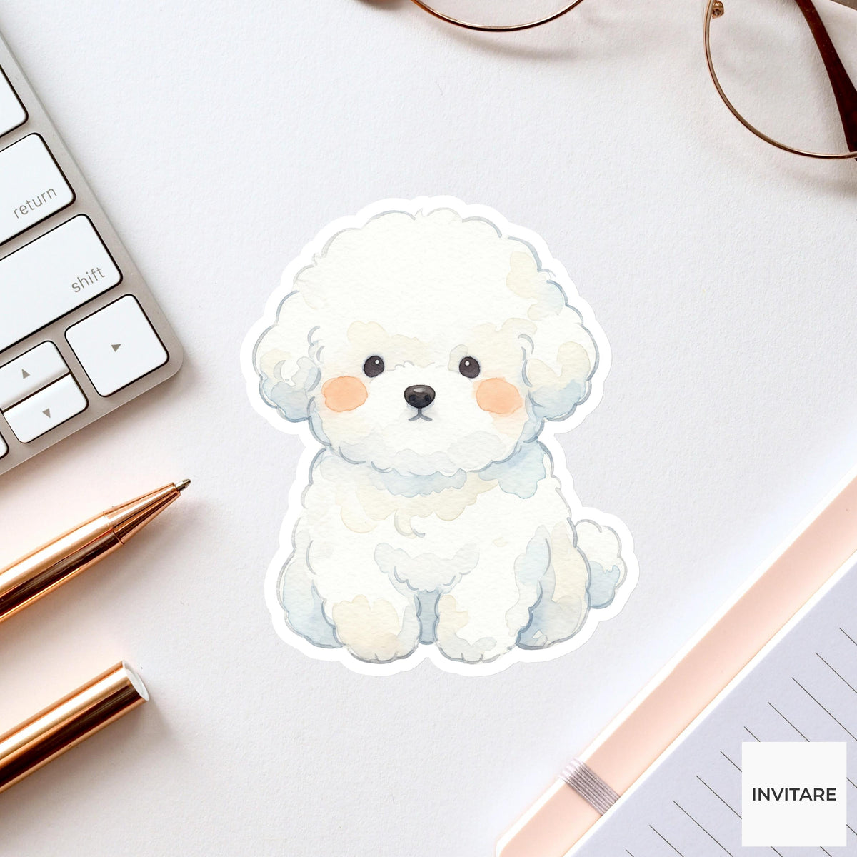 Peaceful Watercolor Bichon Frise Sticker Mellow Fluffy Puppy Decal for Journal Planner Laptop Gift