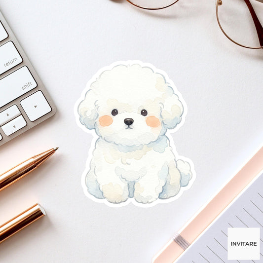 Peaceful Watercolor Bichon Frise Sticker Mellow Fluffy Puppy Decal for Journal Planner Laptop Gift