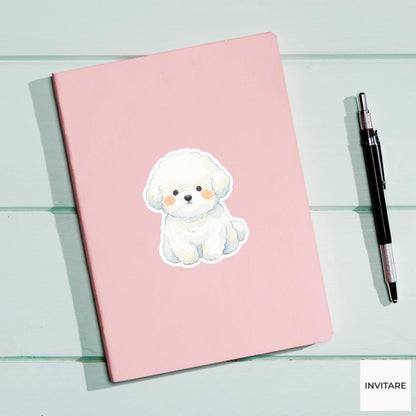 Peaceful Watercolor Bichon Frise Sticker Mellow Fluffy Puppy Decal for Journal Planner Laptop Gift