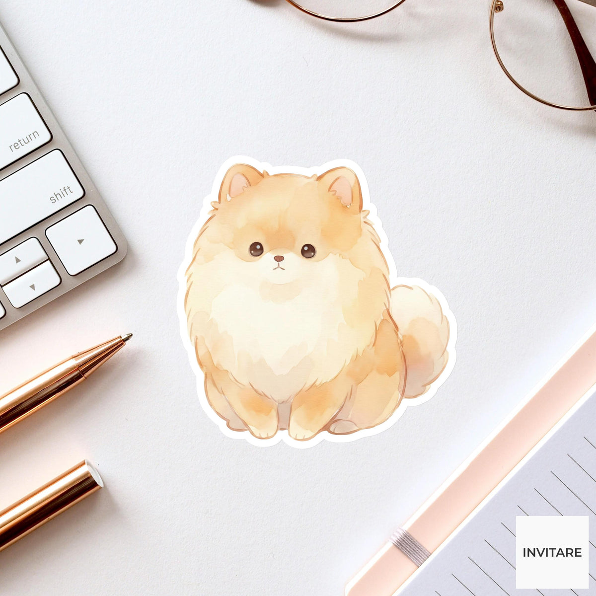 Serene Watercolor Pomeranian Sticker Honey Toned Fluffy Puppy Decal for Journal Planner Gift