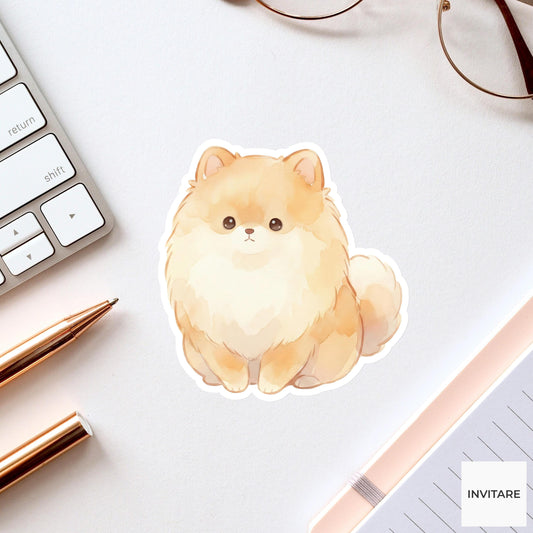 Serene Watercolor Pomeranian Sticker Honey Toned Fluffy Puppy Decal for Journal Planner Gift