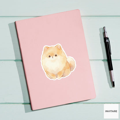 Serene Watercolor Pomeranian Sticker Honey Toned Fluffy Puppy Decal for Journal Planner Gift