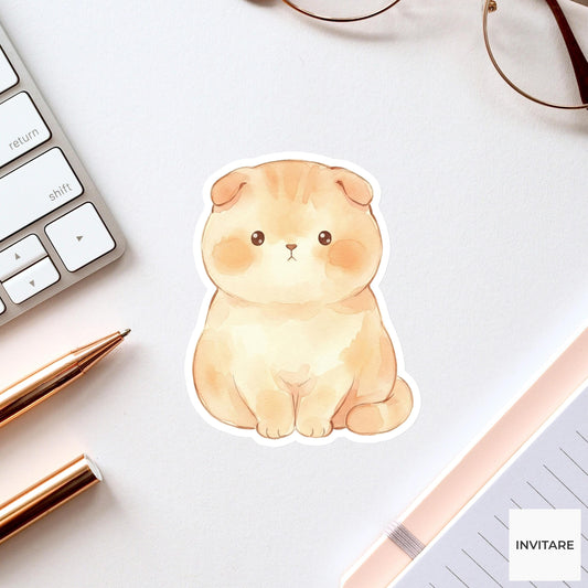 Scottish Fold Sticker Watercolor Ginger Tabby Cat Decal for Journal Planner Stationery Gift