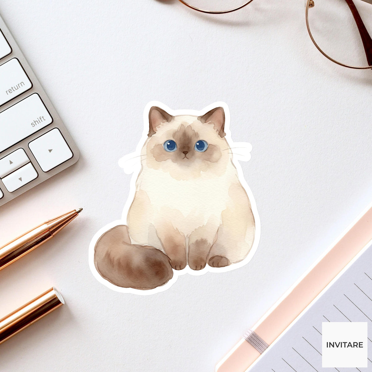 Ragdoll Sticker Watercolor Mellow Blue Eyed Cat Decal for Journal Planner Stationery