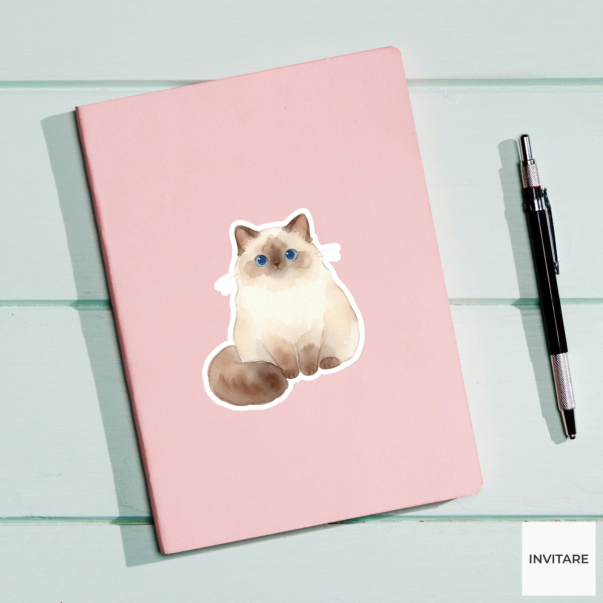 Ragdoll Sticker Watercolor Mellow Blue Eyed Cat Decal for Journal Planner Stationery