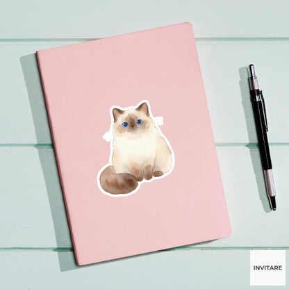 Ragdoll Sticker Watercolor Mellow Blue Eyed Cat Decal for Journal Planner Stationery