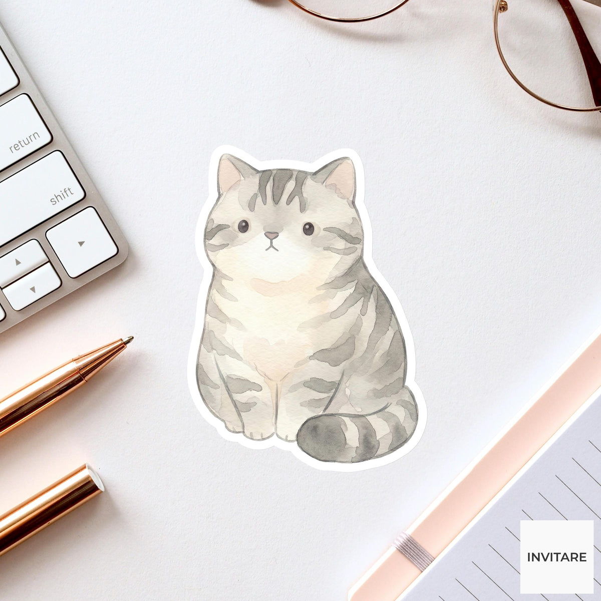 Silver Tabby Sticker Watercolor American Shorthair Cat Decal for Journal Planner Gift