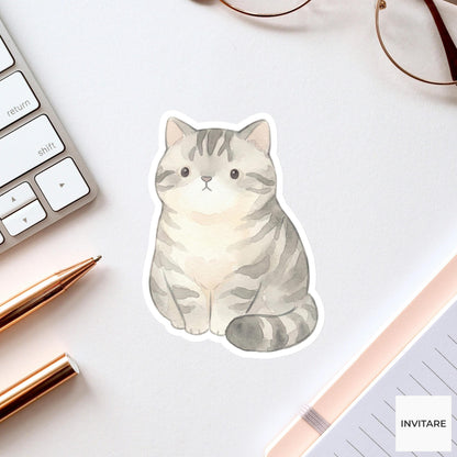 Silver Tabby Sticker Watercolor American Shorthair Cat Decal for Journal Planner Gift