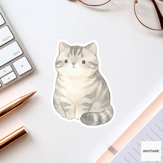 Silver Tabby Sticker Watercolor American Shorthair Cat Decal for Journal Planner Gift
