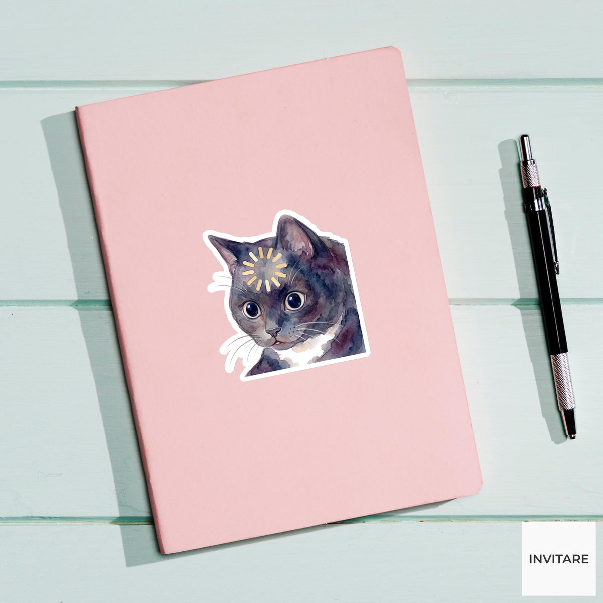 Black Cat Sticker Watercolor Thinking Meme Buffering Decal for Laptop Journal Planner Gift