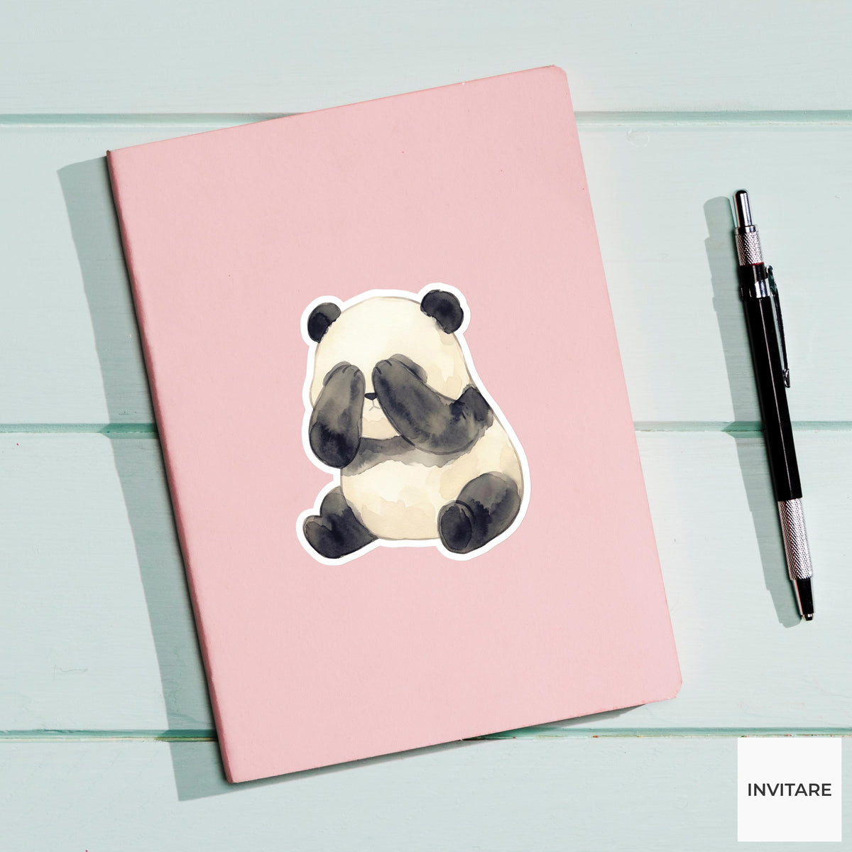 Panda Sticker Watercolor Shy Peek-a-boo Bear Decal for Journal Planner Stationery Gift Art