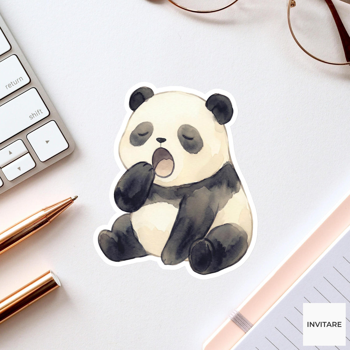 Panda Sticker Watercolor Yawning Sleepy Bear Decal for Journal Planner Gift Stationery Art Illustration
