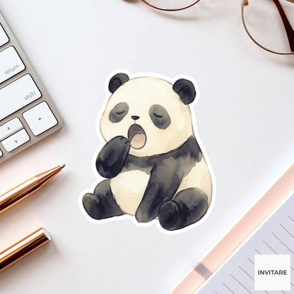 Panda Sticker Watercolor Yawning Sleepy Bear Decal for Journal Planner Gift Stationery Art Illustration
