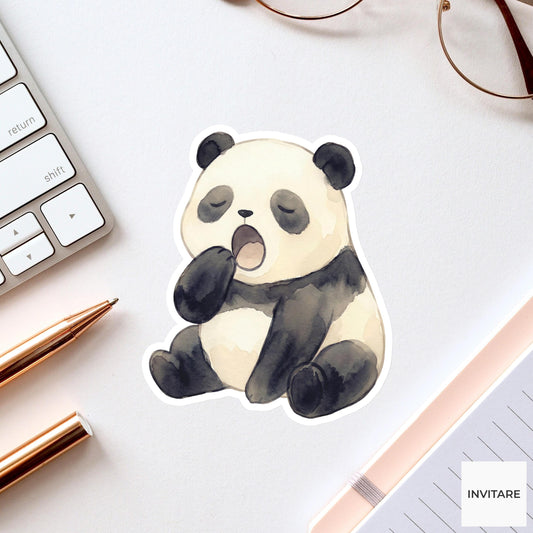 Panda Sticker Watercolor Yawning Sleepy Bear Decal for Journal Planner Gift Stationery Art Illustration