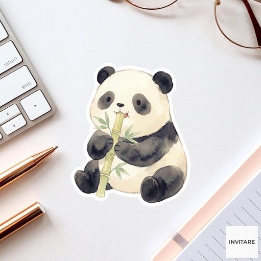 Panda Sticker Watercolor Eating Green Bamboo Mellow Bear Decal for Journal Planner Gift Stationery
