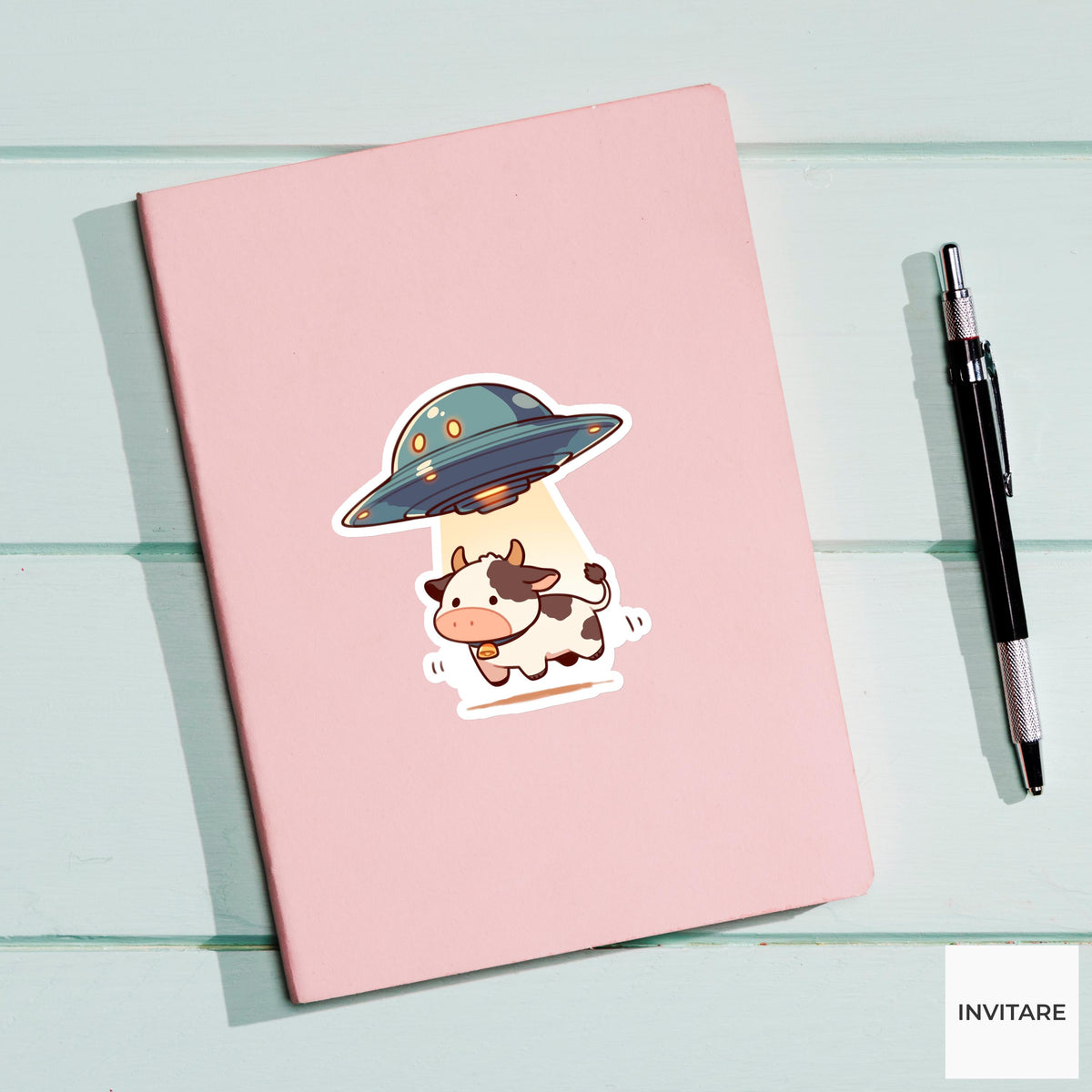 Cow Abduction Sticker UFO Alien Beam Vinyl Decal for Journal Laptop Planner Gift