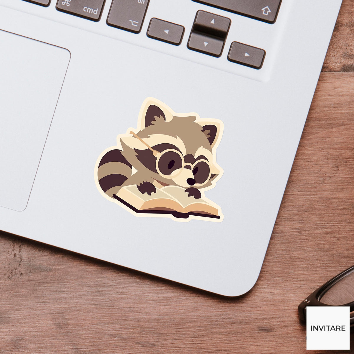 Study Raccoon Sticker, Desk Reading Vinyl Decal, Bookish Gift for Laptop Journal Readers Decor